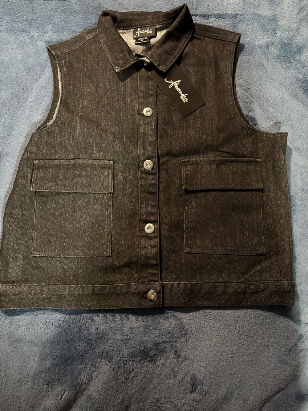 NWT Alexandra Studios Black Denim Button-Up Costume Dance Vest